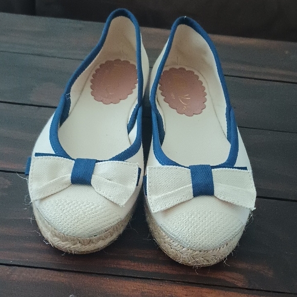 RED Valentino Shoes - Red Valentino Women Shoes Sz 37 Espadrilles Cream Navy Bow Flat Ivory Italy Nude